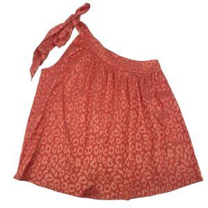 JODIFL Size M Pink One Shoulder Bow Tie Satin Blouse Animal Print NWT